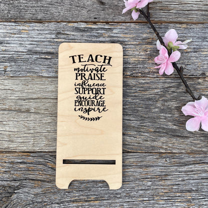 Laser Engraved Phone Stand for Teachers, custom wood cell phone stand for Teacher