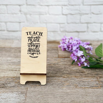 Laser Engraved Phone Stand for Teachers, custom wood cell phone stand for Teacher