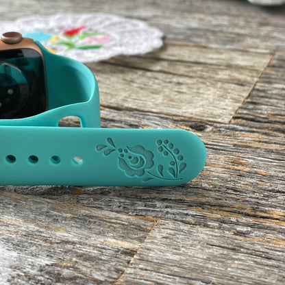 Custom engraved Apple Watch band with beautiful Hungarian folk design