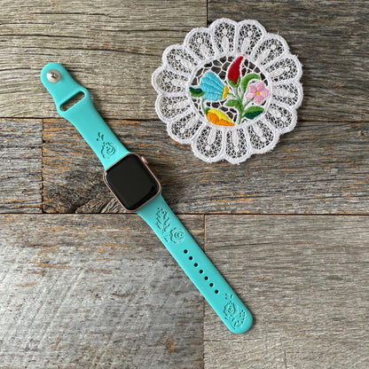 Custom engraved Apple Watch band with beautiful Hungarian folk design