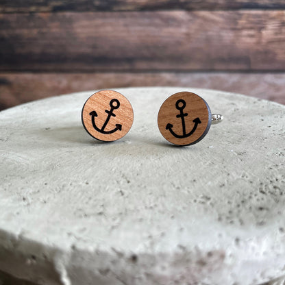 Laser engraved nautical wooden cufflinks