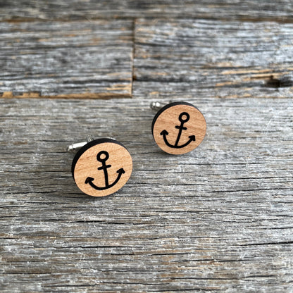 Laser engraved nautical wooden cufflinks