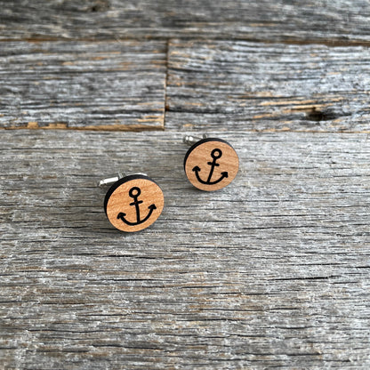 Laser engraved nautical wooden cufflinks