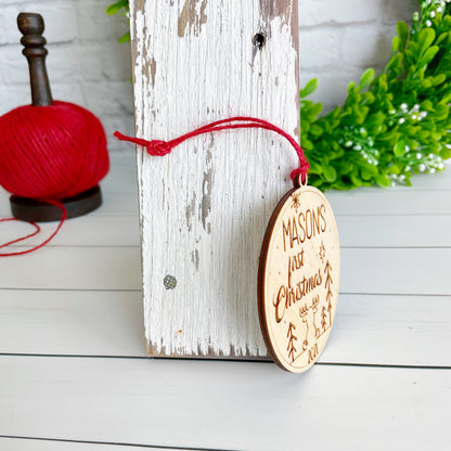 Baby's first Christmas engraved keepsake wooden ornament with cute reindeer, customizable with first name and year