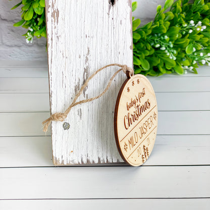 Baby's first Christmas engraved keepsake wooden ornament