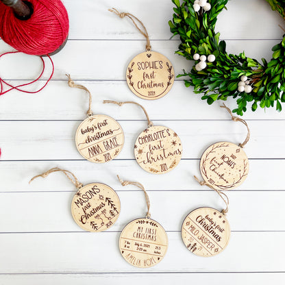 Baby's first Christmas engraved keepsake wooden ornament