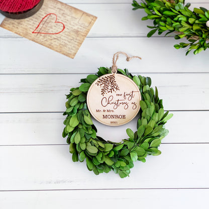 Baby's first Christmas engraved keepsake wooden ornament