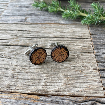 Engraved wood cufflinks, tree rings cufflinks, unique Gifts for Guys