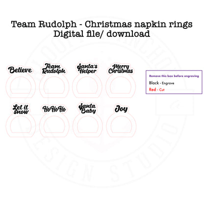 Laser cut file Team Rudolph fun Christmas napkin rings, Instant download, Glowforge ready